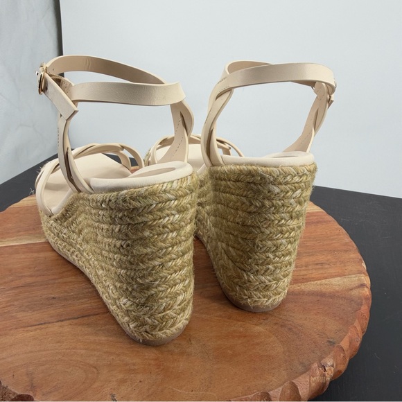 Stuart Weitzman Braida Max leather espadrille wedge sandals cream white sz 9 - Picture 4 of 9